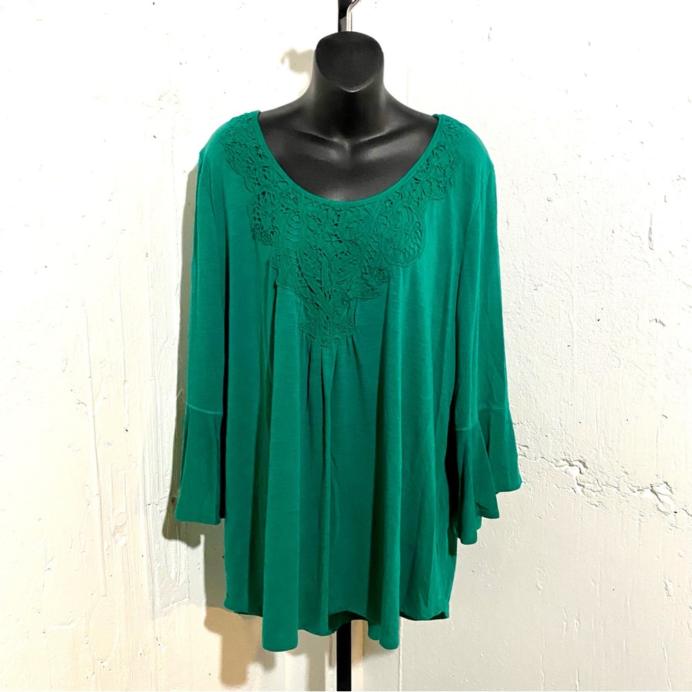 Faded Glory Emerald Green Peasant Top Blouse Women’s XXL (20)